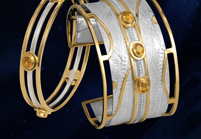 Gold and silver bracelets from Frida Fine Jewellery