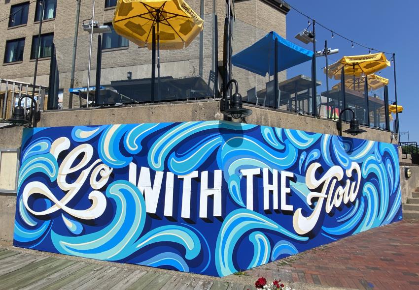 Mural by Kristen De Palma (@kdpletters) at Halifax Marriott Harbourfront Hotel 