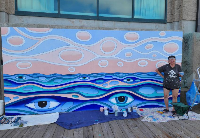 Mural by Neen Martin on a Halifax Marriott Harbourfront wall