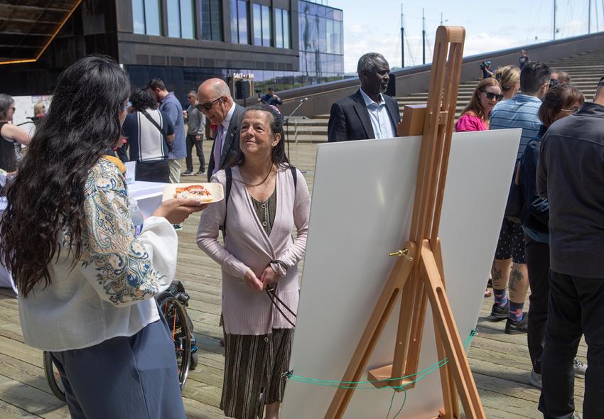 Raeesa Lalani speaks to the importance of Downtown Halifax being a nationally renowned destination for arts, culture, and entertainment at the Downtown Halifax Vision 2030 launch event on June 5. 