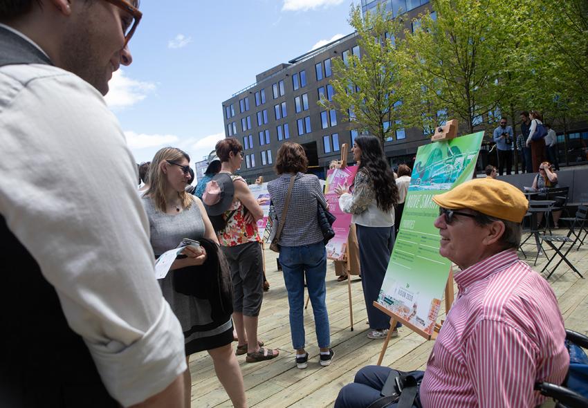 Accessibility activist and advisor, Gerry Post, chats with attendees at the Downtown Halifax Vision 2030 launch event at Queen's Marque on June 5.