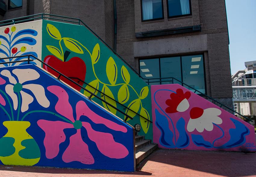 Bright, colourful mural by Emily Clark, Halifax Marriott Harbourfront