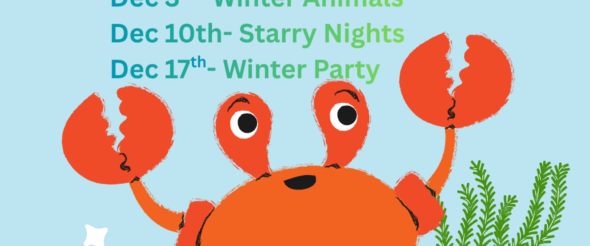 Animated sea creatures on poster for Welcome Wednesday events for preschoolers, Dec. 3, 10 and 17, Maritime Museum of the Atlantic 
