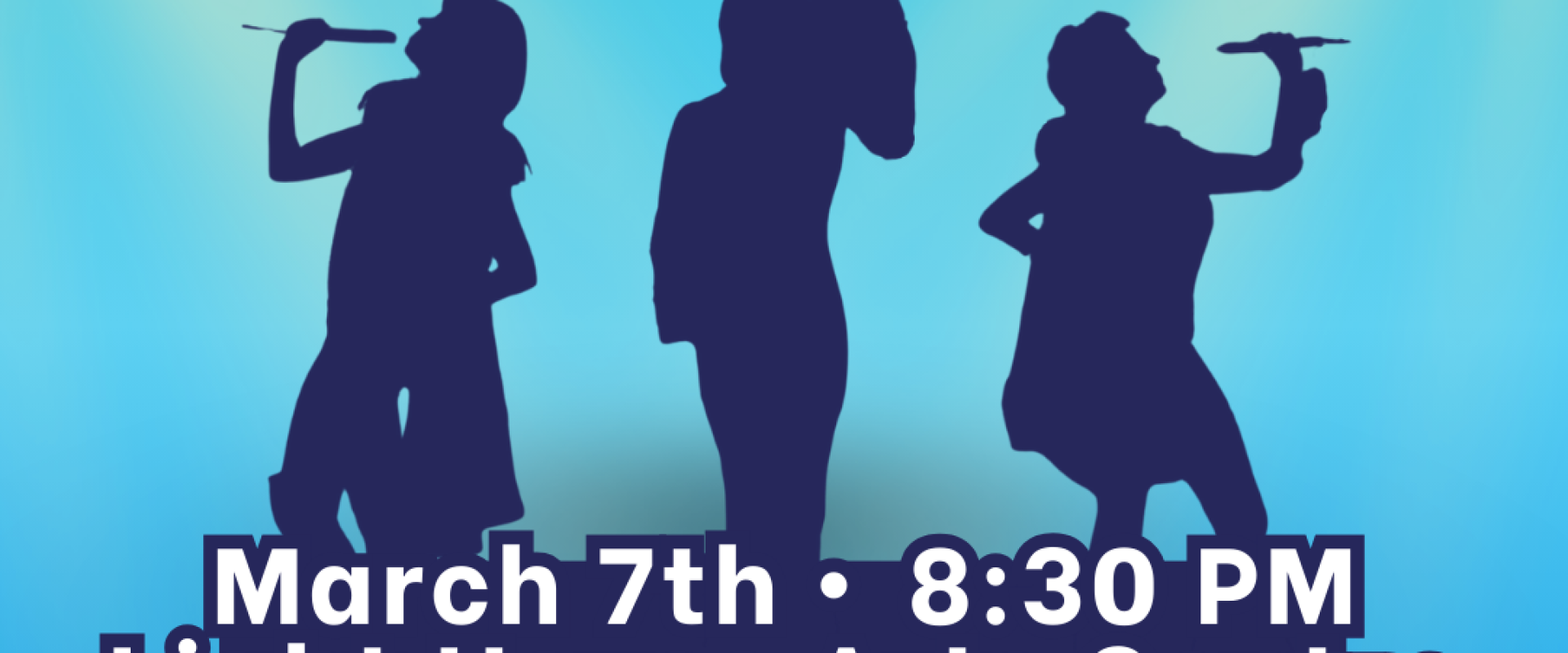 Poster for Mamma Mia! A Drag-Along Spectacular. Features silhouettes of the Dynamos and information about the performance date, time and location.