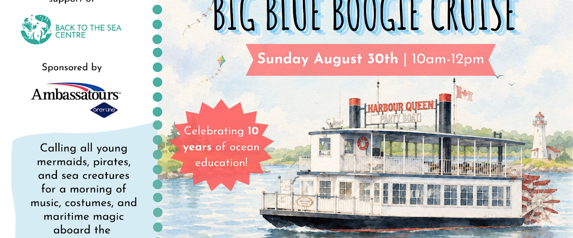 Image promoting the Big Blue Boogie Cruise in support of the Back to the Sea Centre
