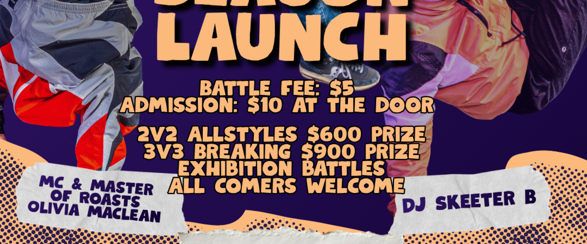 A poster with two dancers and yellow text that reads "concrete Roots presents Concrete Roots season launch" with event details written under it.