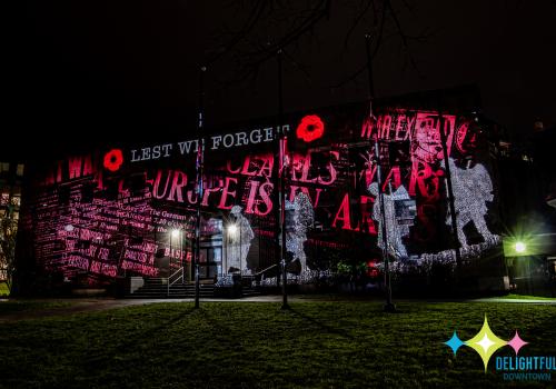 Pictures of newspaper clippings with dazzling light displayed on the former Halifax library