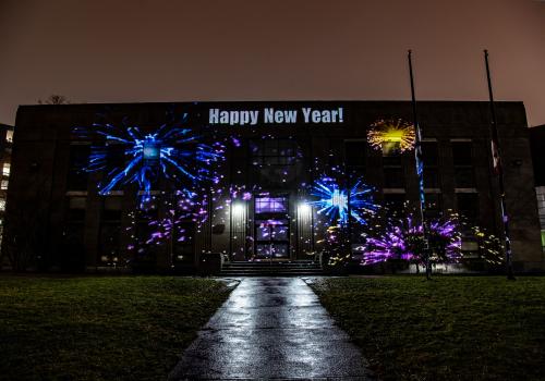 Delightful Downtown New Year's Light Show on the former Halifax Memorial Library at Grafton Park in Downtown Halifax. 