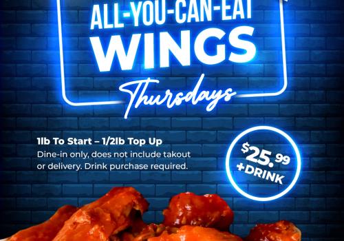 Thursdays = All-You-Can-Eat Wings at The Auction House! 🍗🔥 Starting at 5pm, dig into 1lb to start + 1/2lb top-ups for just $25.99 + drink purchase. Dine-in only — bring your appetite! 