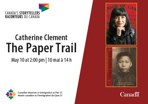 Event information beside a photograph of a Chinese woman wearing a black jacket and a book cover with an archival image of a Chinese boy. 