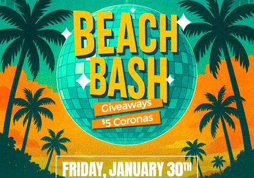 🌴🍻 THE ULTIMATE BEACH BASH 🍻🌴 Winter who? We’re bringing the beach indoors Friday, January 30th at The Dome! 🎧 Karate Kactus & Chad Bannister 🍺 $5 Coronas 🎁 Giveaways 👕 Beach dress suggested Let’s heat things up 🔥