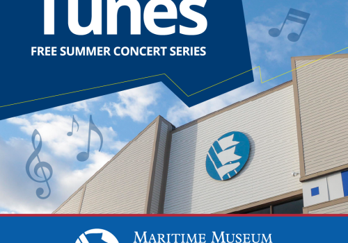 Tuesday Night Tunes poster for Maritime Museum of the Atlantic. Free concerts from July 7 to August 18, 2026, from 6:30 pm - 7:30 pm