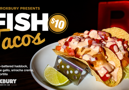 🌮🐟 Fish Taco craving? The Roxbury has you covered! House-battered haddock, pico de gallo, sriracha crema, all wrapped in a corn tortilla — only $10. 🔥 Come grab yours at The Roxbury Urban Dive Bar!