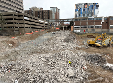 what is left of the ramp shown as crumbled up concrete