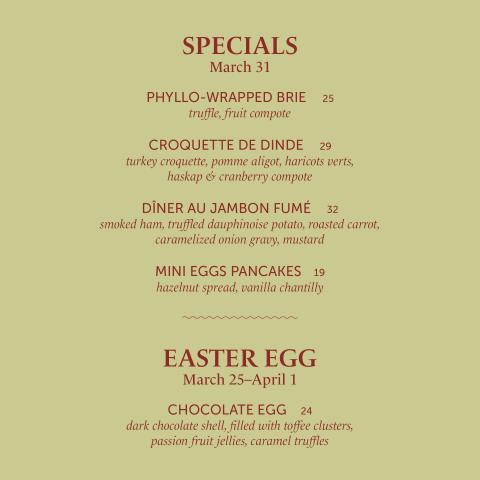 Cafe Lunette Easter Brunch Specials and Easter Eggs